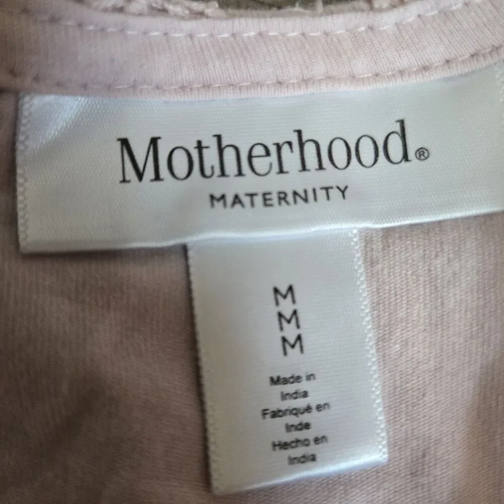 Motherhood Maternity Top M Pink Crochet Lace Overlay Babydoll Short Sleeve - Picture 5 of 13